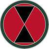 A Red circle with a Green outline and black hourglass at its center